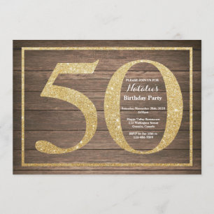 Rustic 50th Birthday Invitation Gold Glitter