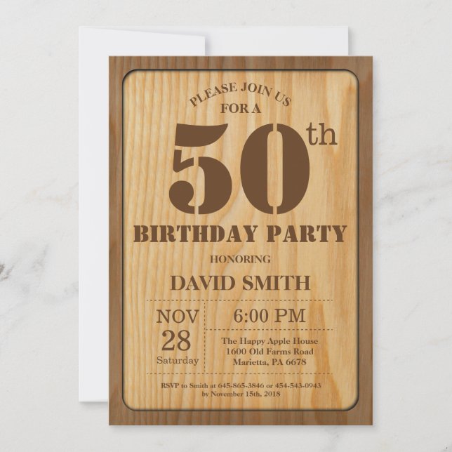 Rustic 50th Birthday Invitation Vintage Wood (Front)