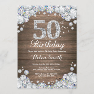 Rustic 50th Birthday Silver Diamond Invitation