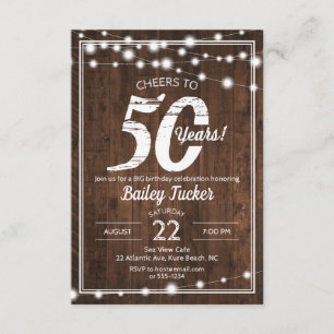 Rustic 50th Birthday String Lights Birthday Party Invitation