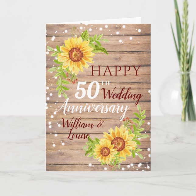 Rustic 50th Wedding Anniversary Sunflower Card (Front)