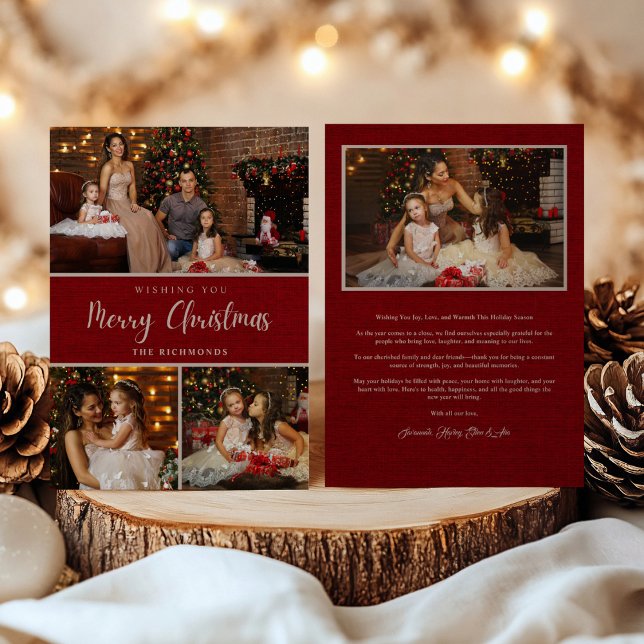 Rustic 5 photo collage Merry Christmas family Holiday Card (Creator Uploaded)