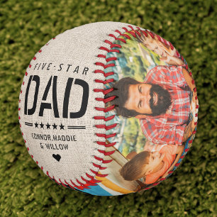 Rustic 5 STAR DAD Modern Cool 2 Photo Father's Day Baseball