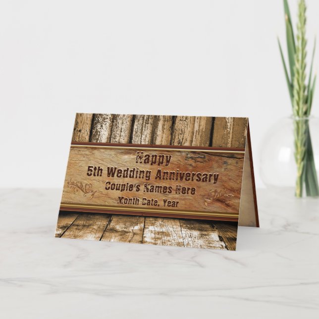 Rustic, 5th Wedding Anniversary Card for Husband (Front)