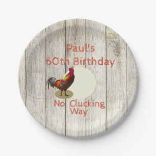 Rustic 60th Birthday Chicken Rooster Fun Custom Paper Plate
