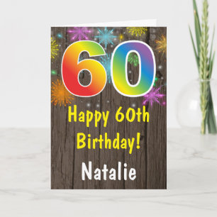 Rustic 60th Birthday Colorful Rainbow Fireworks Card