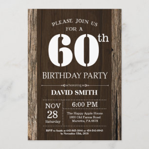 Rustic 60th Birthday Invitation Vintage Wood