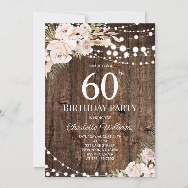 Rustic 60th Birthday Party Invitation (Front)