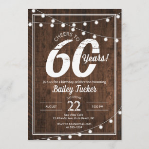 Rustic 60th Birthday with String Lights Party Invitation
