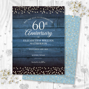 Rustic 60th Diamond Anniversary Save the Date Postcard
