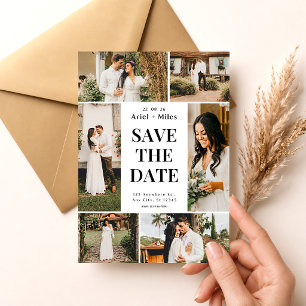 Rustic 6 Photo Collage Save the Dates Wedding Invitation