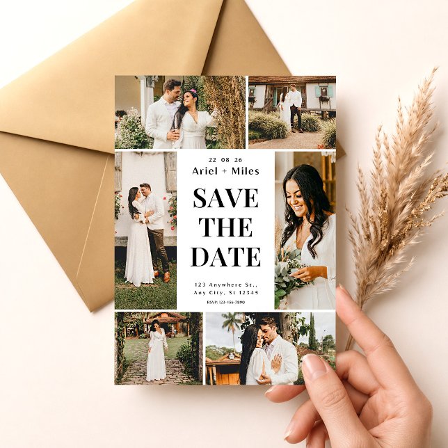Rustic 6 Photo Collage Save the Dates Wedding Invitation (Wedding Save the Date Template, Photo Collage Save the Date Card, Editable Wedding Announcemen)