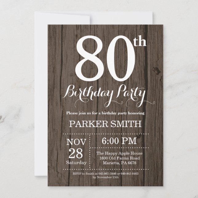 Rustic 80th Birthday Invitation (Front)
