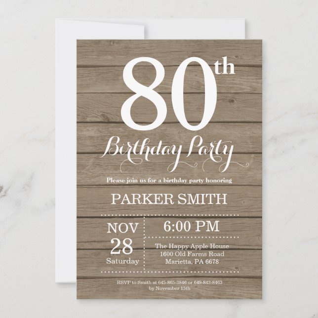 Rustic 80th Birthday Invitation (Front)