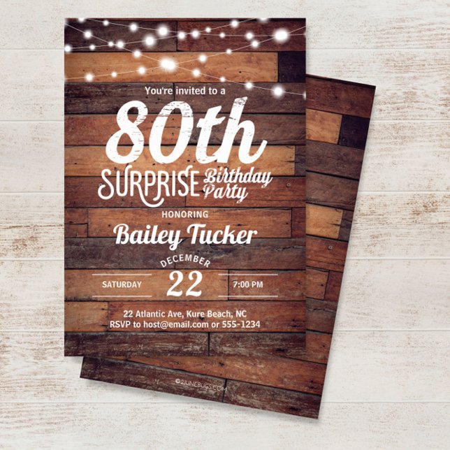 Rustic 80th Birthday Surprise Party Invitation (Creator Uploaded)