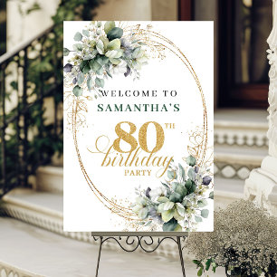 Rustic 80th Botanical Greenery Welcome Sign