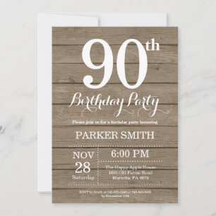 Rustic 90th Birthday Invitation