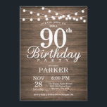 Rustic 90th Birthday Invitation String Lights Wood<br><div class="desc">Rustic 90th Birthday Invitation with String Lights Wood Background. 16th 18th 21st 30th 40th 50th 60th 70th 80th 90th 100th,  Any age. For further customisation,  please click the "Customise it" button and use our design tool to modify this template.</div>