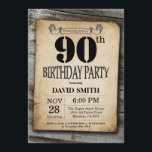 Rustic 90th Birthday Invitation Vintage Wood<br><div class="desc">Rustic 90th Birthday Invitation with Rustic Wood Background. Vintage Retro Country. Adult Birthday. Male Men or Women Birthday. Kids Boy or Girl Lady Teen Teenage Bday Invite. 13th 15th 16th 18th 20th 21st 30th 40th 50th 60th 70th 80th 90th 100th. Any Age. For further customisation, please click the "Customise it"...</div>