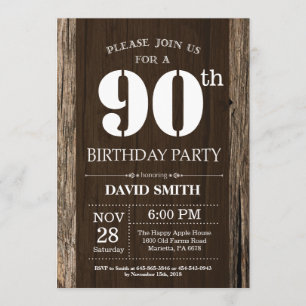 Rustic 90th Birthday Invitation Vintage Wood
