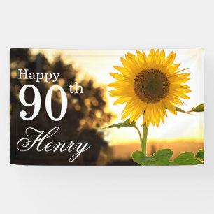 Rustic 90th Birthday Sunflower Banner