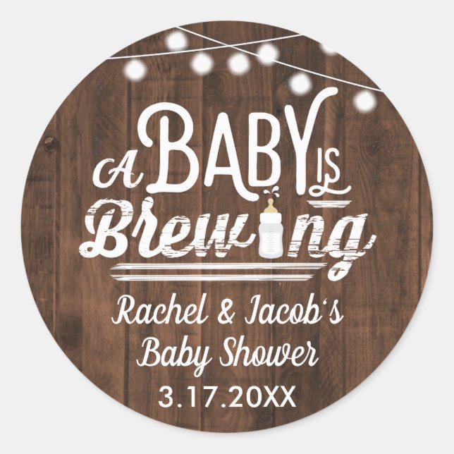 Rustic A Baby is Brewing Baby Shower Favour Label (Front)