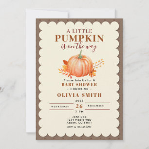 Rustic a Little Pumpkin Fall Baby Shower Cute Invitation