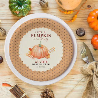 Rustic A Little Pumpkin Fall baby shower Paper Plate