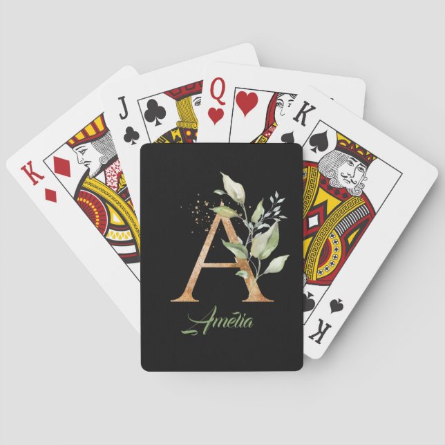 Rustic A monogram greenery foliage eucalyptus gold Playing Cards (Back)