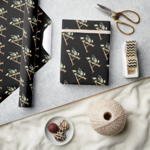 Rustic A monogram greenery foliage eucalyptus gold Wrapping Paper