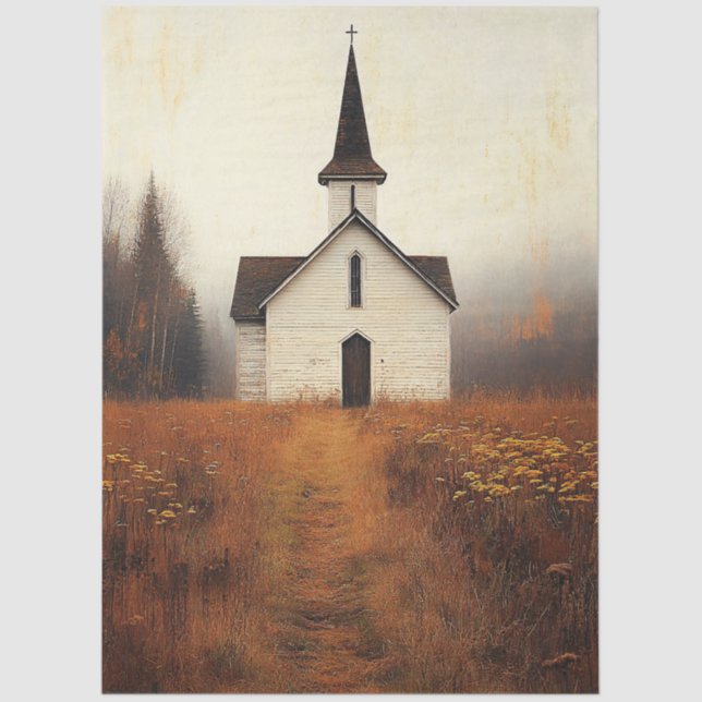 Rustic Abandoned Church Painting Decoupage Tissue Paper (Front)