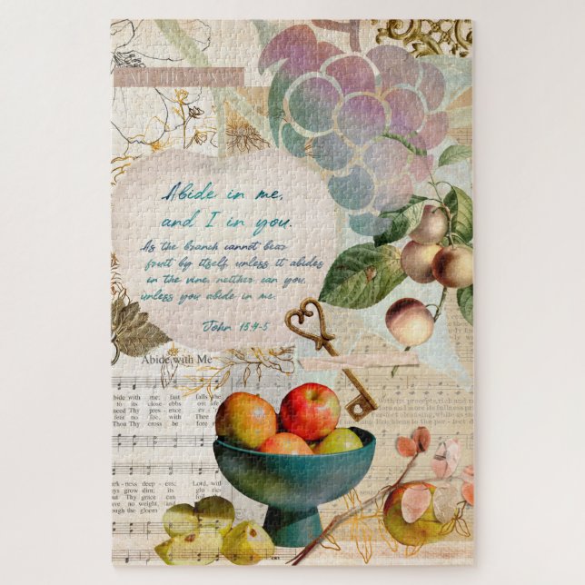 Rustic Abide in Me Fruitful Faith Poster Jigsaw Puzzle (Vertical)