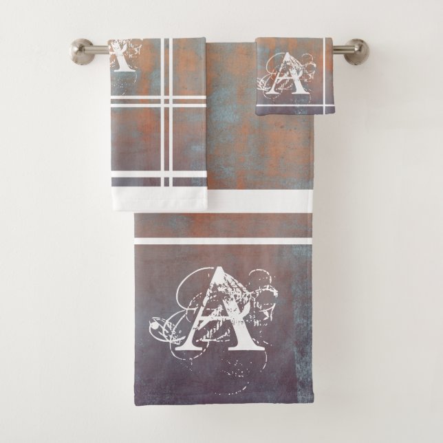 Rustic Abstract Art Nr67 Monogram Bath Towel Set (Insitu)
