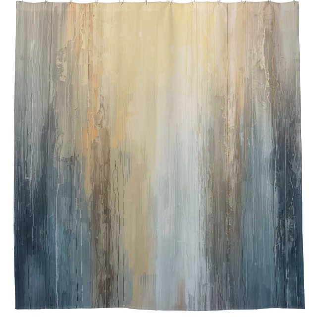 Rustic Abstract Blue Brown Yellow Stripe Shower Curtain (Front)