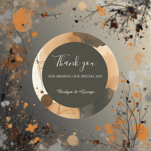 rustic abstract brown boho wedding classic round sticker