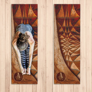 Rustic Abstract Faux Wood Inlay Monogrammed Yoga Mat