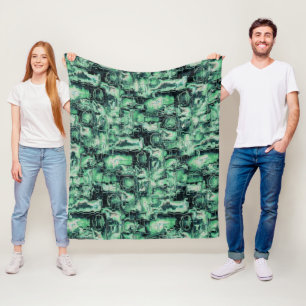 Rustic abstract image mosaic carved in green hue fleece blanket