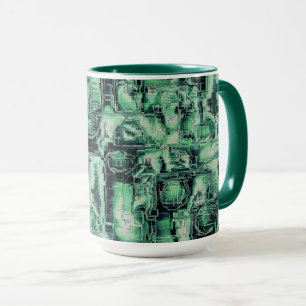 Rustic abstract image mosaic carved in green hue   mug