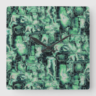 Rustic abstract image mosaic carved in green hue square wall clock