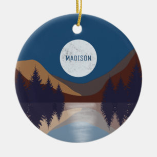 Rustic Abstract Landscape Forest Moon Reflection  Ceramic Ornament