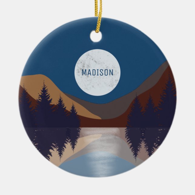 Rustic Abstract Landscape Forest Moon Reflection  Ceramic Ornament (Front)