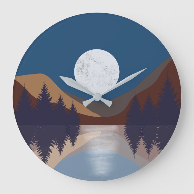 Rustic Abstract Landscape Forest Moon Reflection  Large Clock (Front)