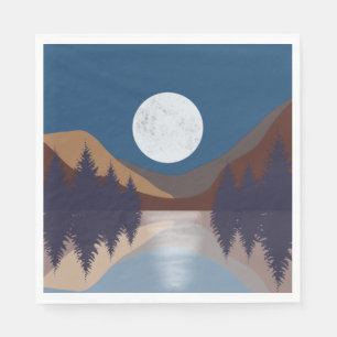 Rustic Abstract Landscape Forest Moon Reflection Napkin
