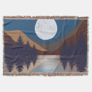 Rustic Abstract Landscape Forest Moon Reflection Throw Blanket