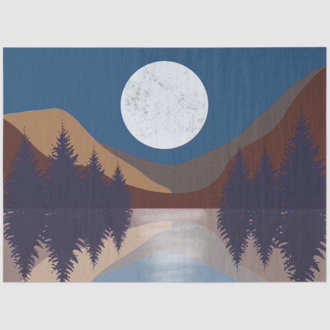 Rustic Abstract Landscape Forest Moon Reflection   Tissue Paper (Front)