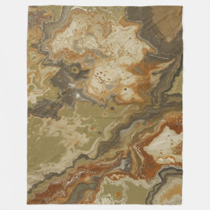 Rustic Abstract Olive Green Amber Mustard Print Fleece Blanket