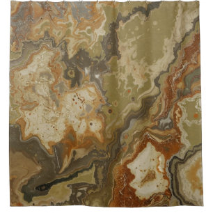Rustic Abstract Olive Green Amber Mustard Print Shower Curtain
