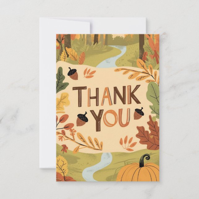 Rustic Acorn Autumn Fall Thank You Card (Front)