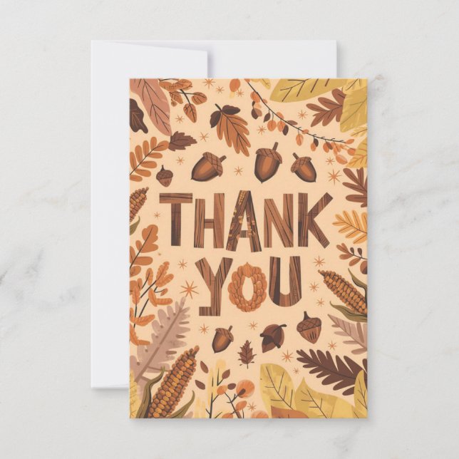 Rustic Acorn Autumn Fall Thank You Card (Front)