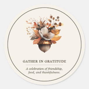 Rustic Acorn Floral Ivory Classic Round Sticker